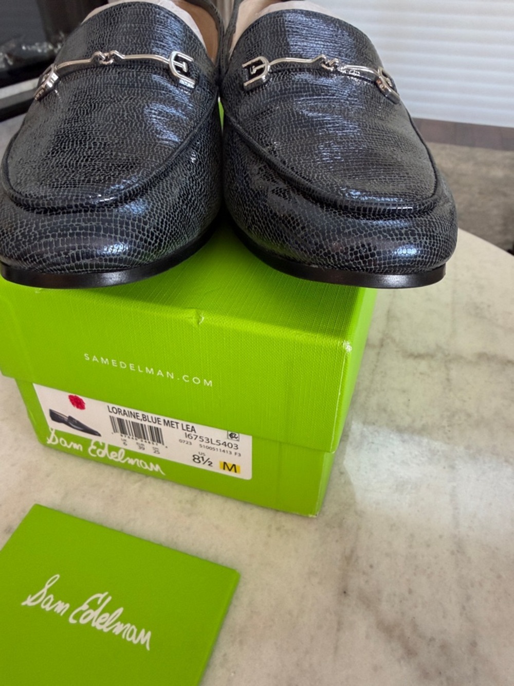 Sam Edelman Women's Navy Textured Leather Loafers - Picture 3 of 7